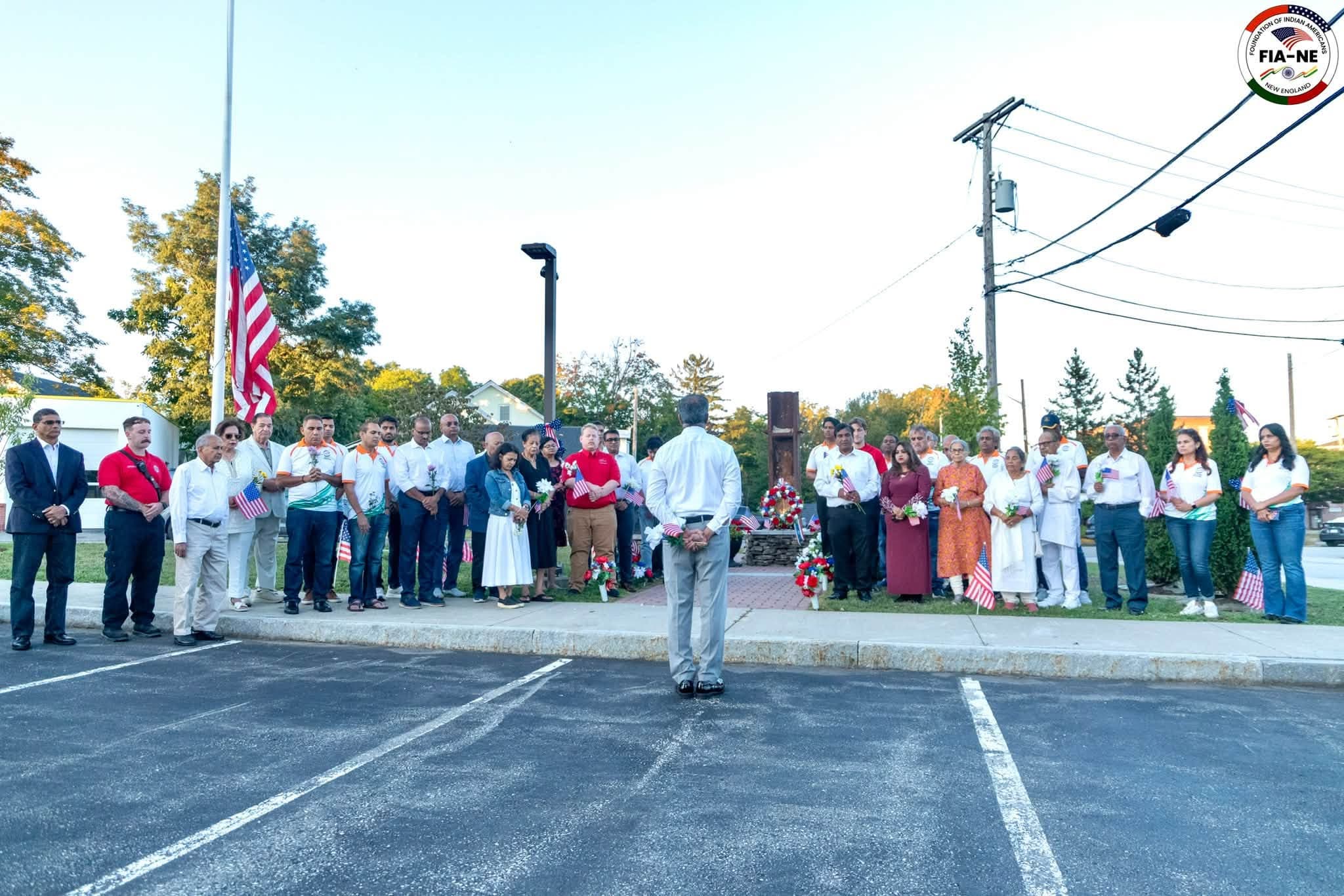 Community members and firefighters lined up along the memorial walkway as the ceremony begins